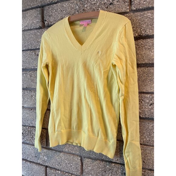 Lilly Pulitzer Womens Yellow V-Neck Sweater With Embroidered Palm Tree Logo - Picture 2 of 9